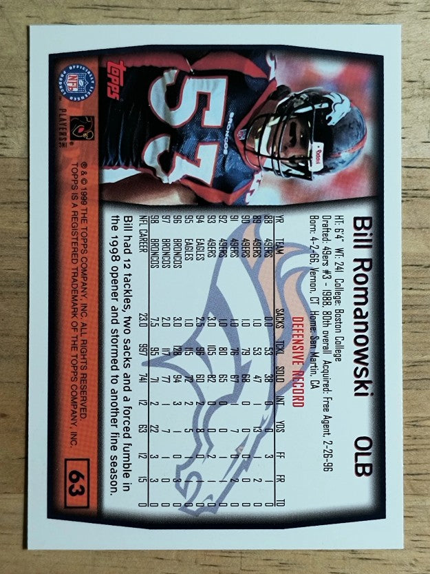 1999 Topps #63 Bill Romanowski