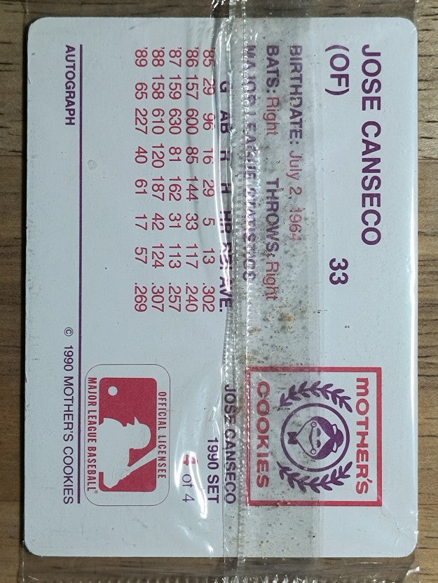 1990 Mother's Canseco #4 Jose Canseco/Sitting on dugout steps
