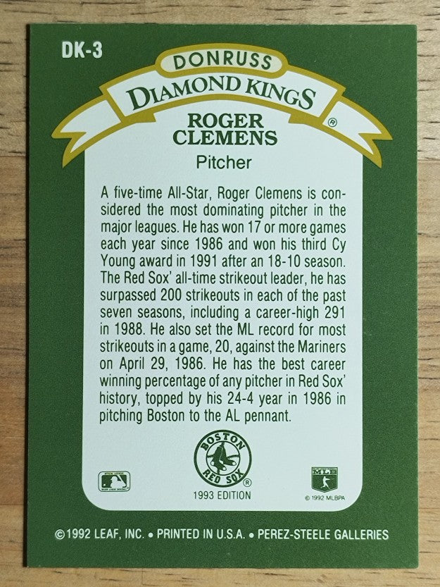 1993 Donruss Diamond Kings #DK3 Roger Clemens