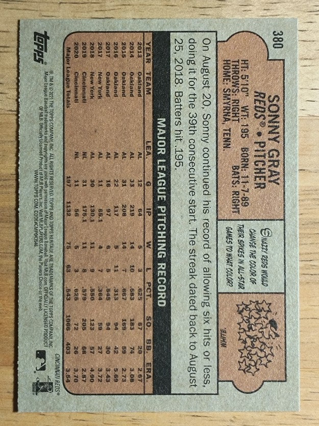 2021 Topps Heritage #380 Sonny Gray