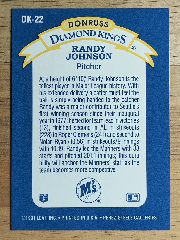 1992 Donruss Diamond Kings #DK22 Randy Johnson