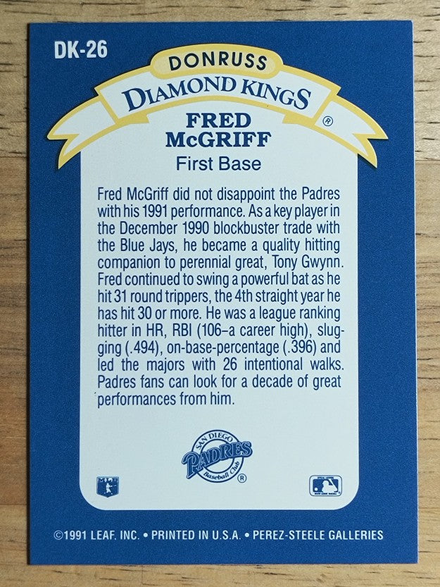 1992 Donruss Diamond Kings #DK26 Fred McGriff