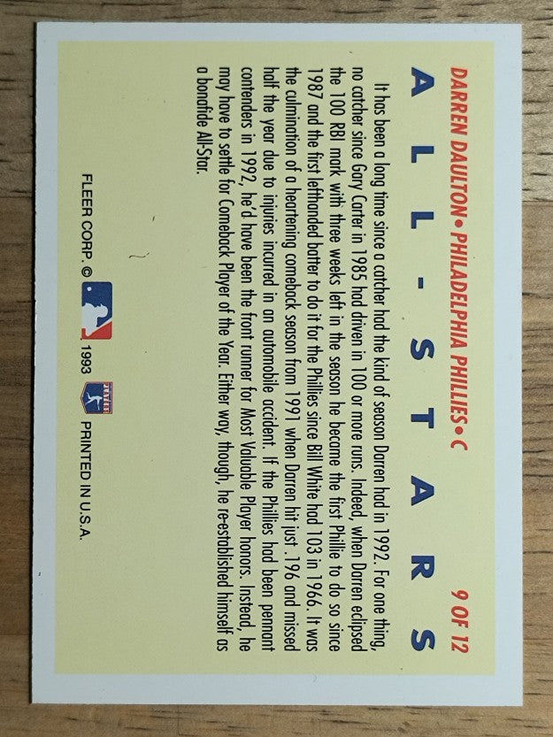 1993 Fleer All-Stars #NL9 Darren Daulton NL