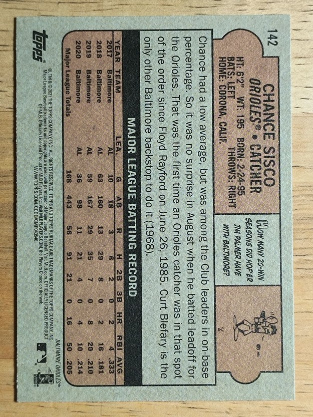 2021 Topps Heritage #142 Chance Sisco