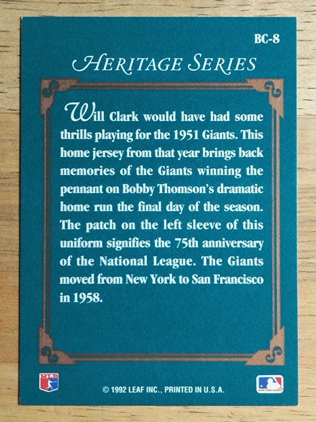 1992 Studio Heritage #BC8 Will Clark