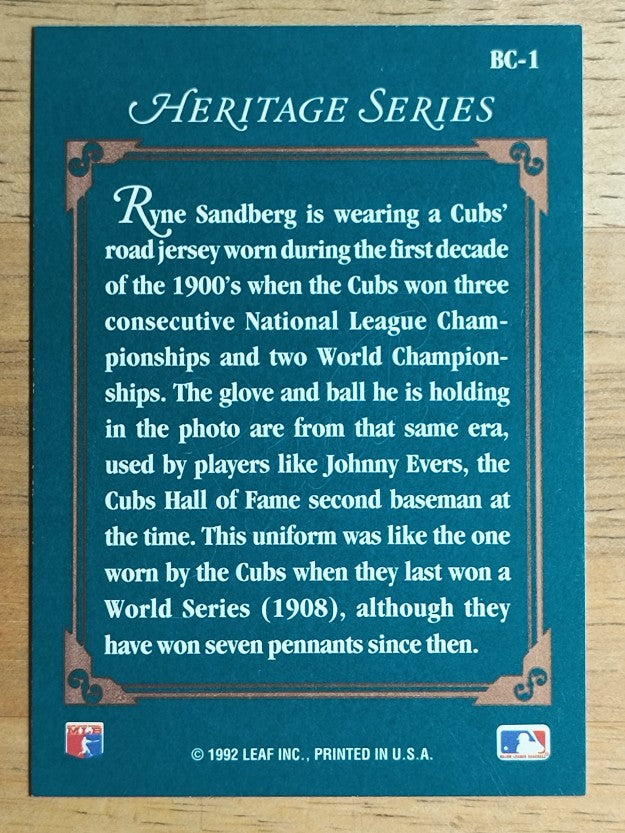 1992 Studio Heritage #BC1 Ryne Sandberg