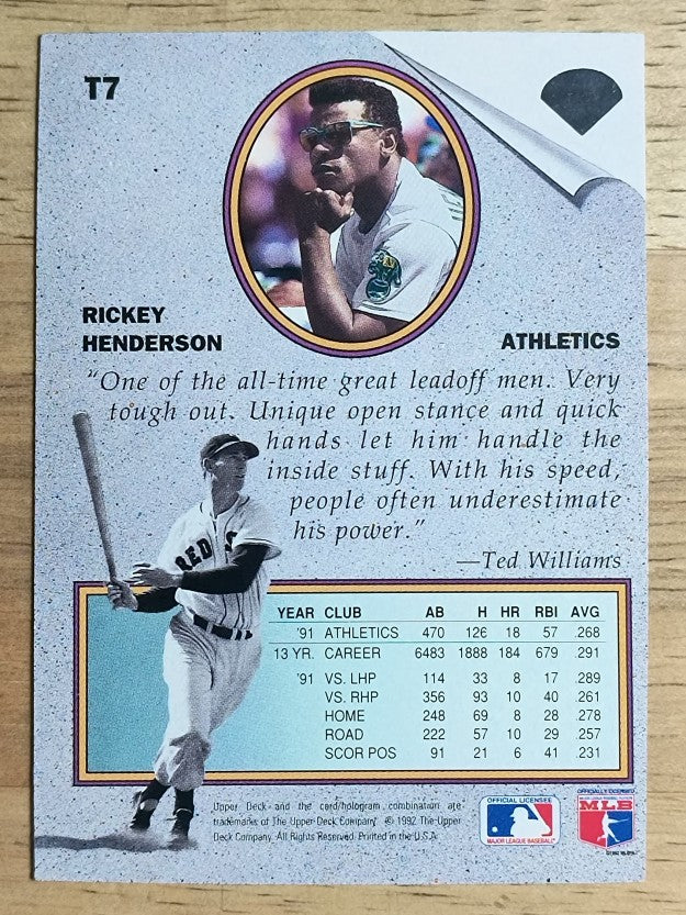 1992 Upper Deck Williams Best #T7 Rickey Henderson