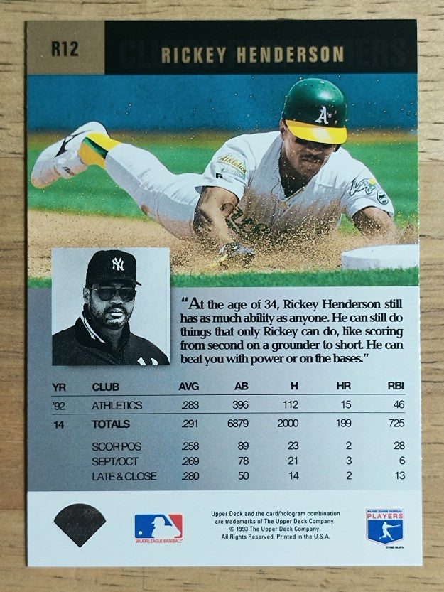 1993 Upper Deck Clutch Performers #R12 Rickey Henderson
