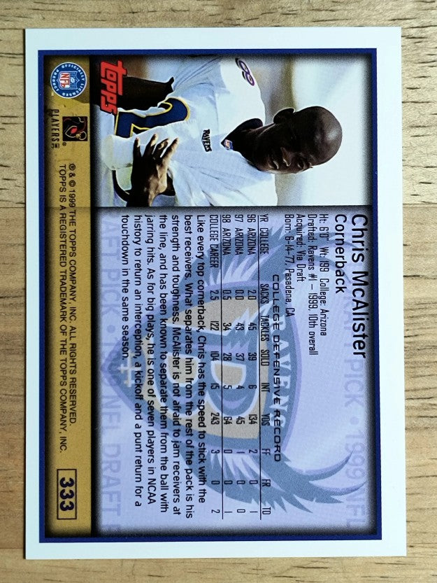 1999 Topps #333 Chris McAlister RC