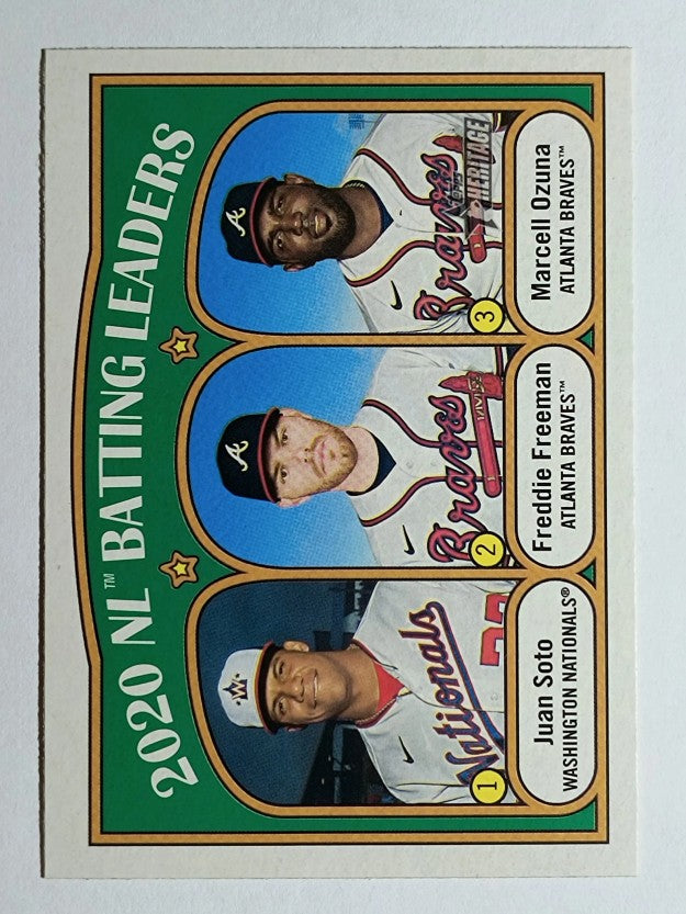 2021 Topps Heritage #85 Juan Soto/Marcell Ozuna/Freddie Freeman LL