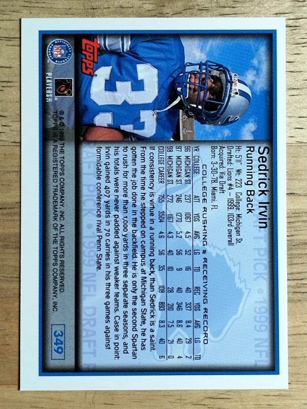 1999 Topps #349 Sedrick Irvin RC