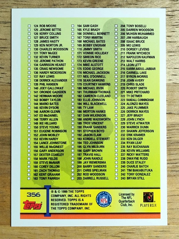 1999 Topps #356 Checklist Card