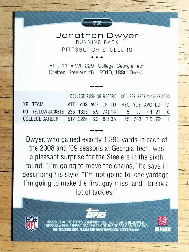 2010 Topps Platinum #72 Jonathan Dwyer RC