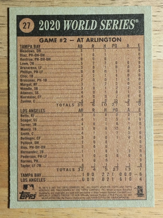 2021 Topps Heritage #27 Game 2 World Series HL