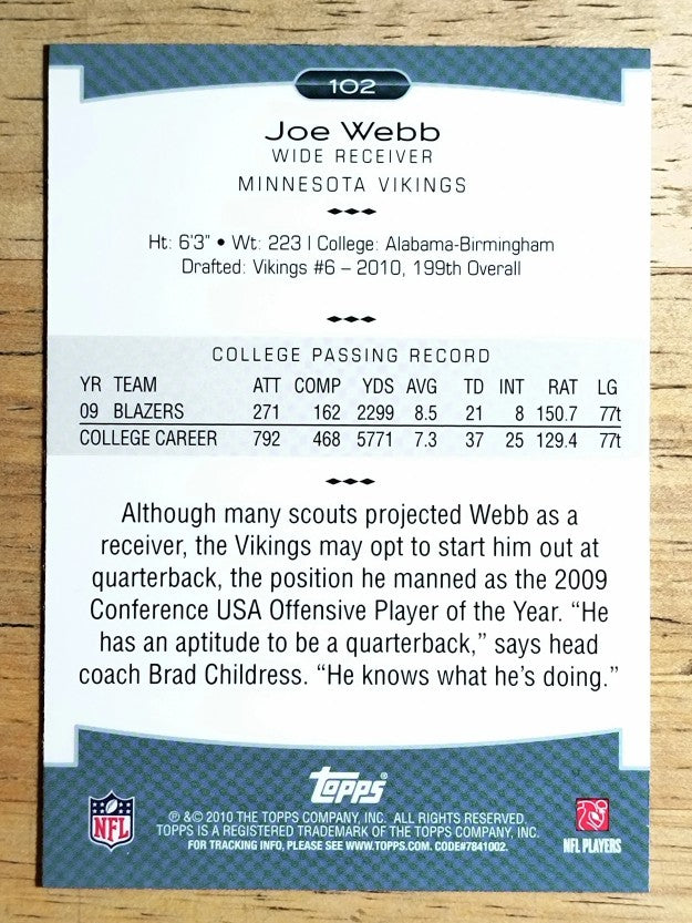 2010 Topps Platinum #102 Joe Webb RC