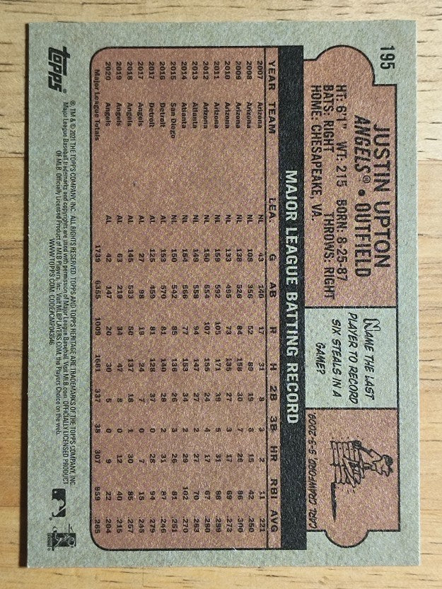 2021 Topps Heritage #195 Justin Upton