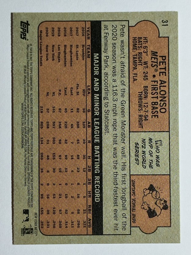 2021 Topps Heritage #31 Pete Alonso