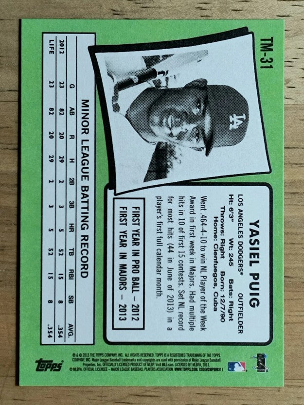2013 Topps Update '71 Topps Minis #TM31 Yasiel Puig