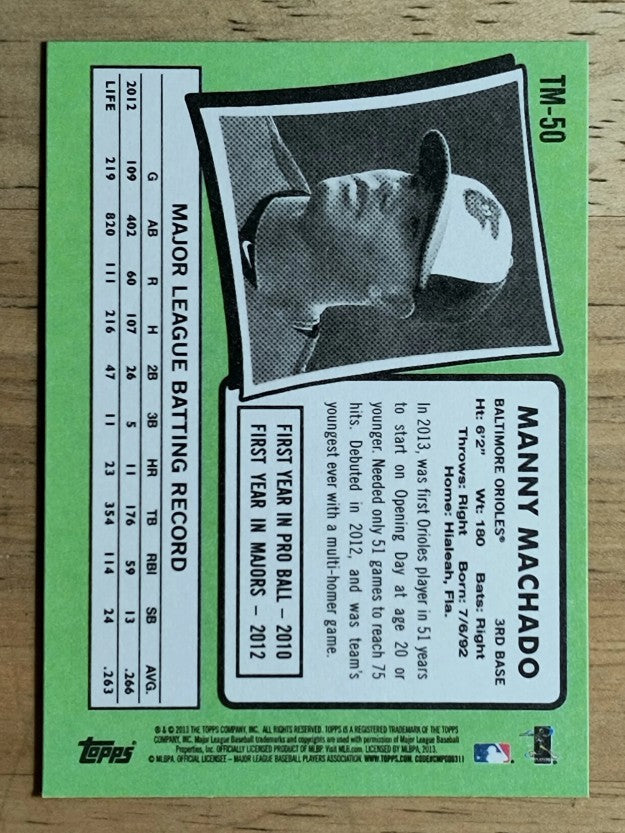 2013 Topps Update '71 Topps Minis #TM50 Manny Machado (NM)