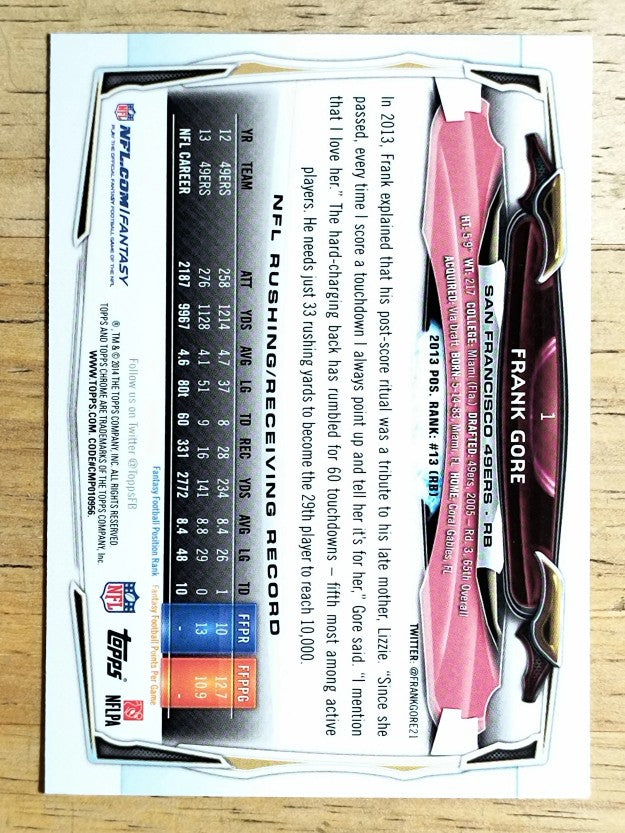 2014 Topps Chrome #1 Frank Gore