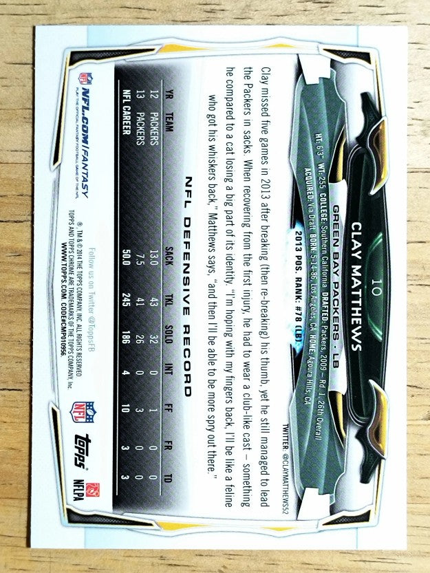 2014 Topps Chrome #10 Clay Matthews