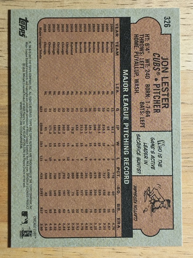 2021 Topps Heritage #326 Jon Lester