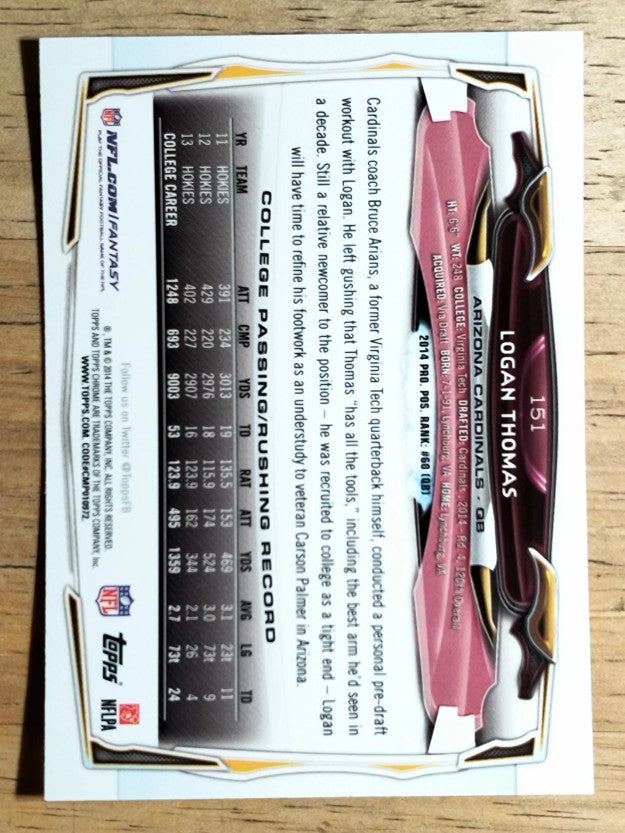 2014 Topps Chrome #151 Logan Thomas RC