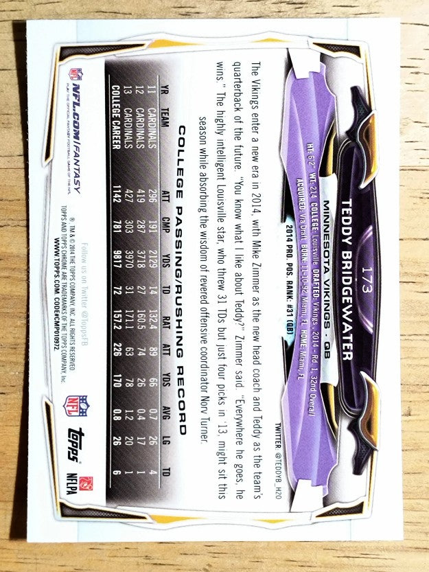 2014 Topps Chrome #173A Teddy Bridgewater RC