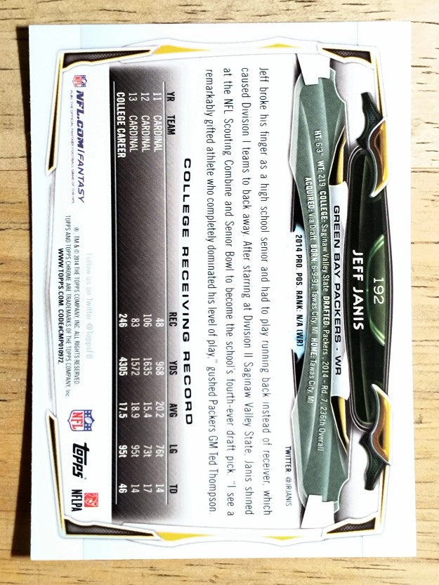 2014 Topps Chrome #192 Jeff Janis RC