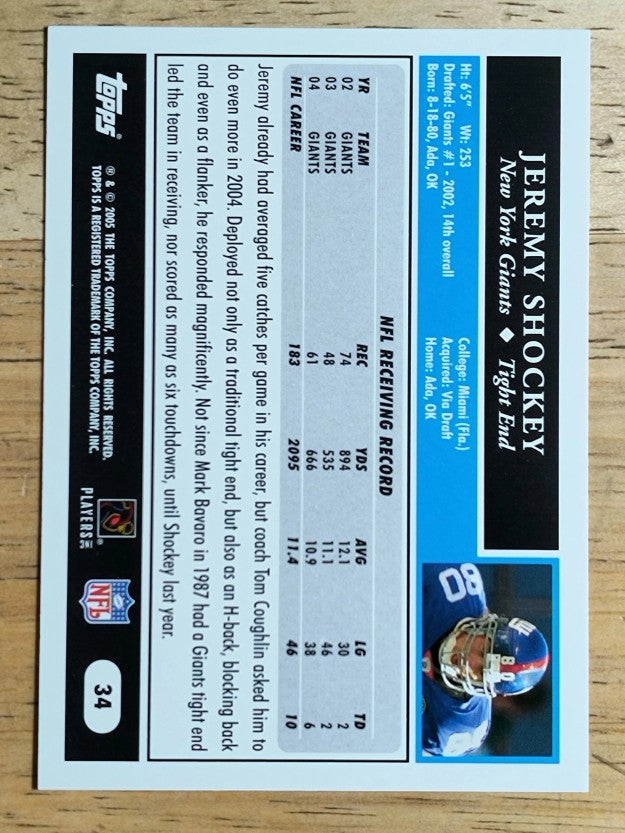 2005 Topps #34 Jeremy Shockey