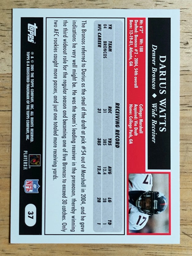 2005 Topps #37 Darius Watts