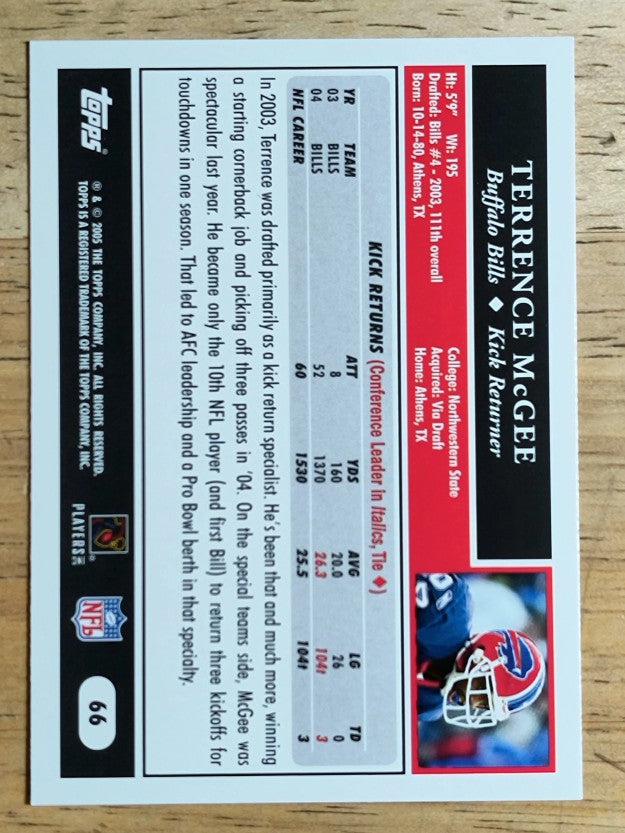 2005 Topps #66 Terrence McGee RC