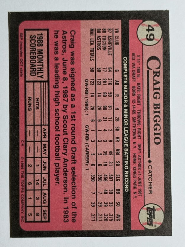 1989 Topps #49 Craig Biggio RC