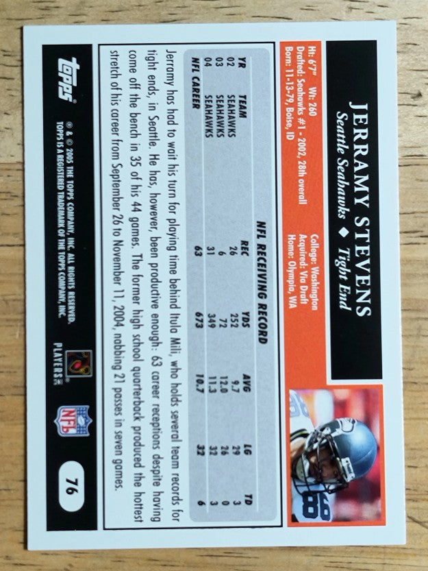 2005 Topps #76 Jerramy Stevens