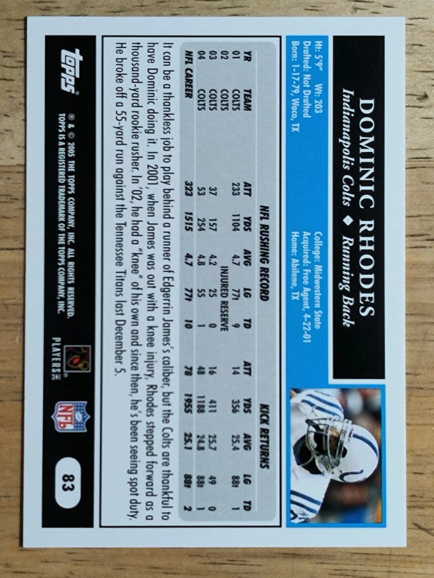2005 Topps #83 Dominic Rhodes