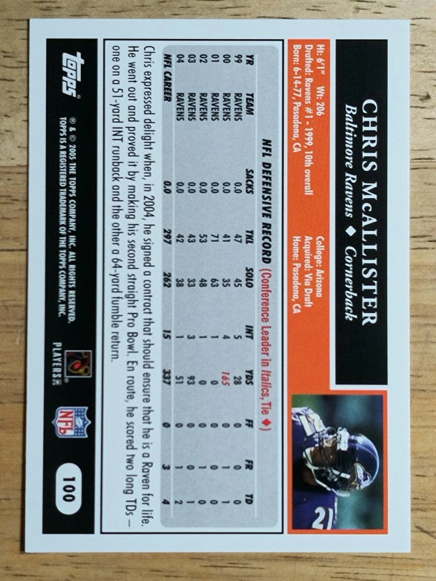 2005 Topps #100 Chris McAlister