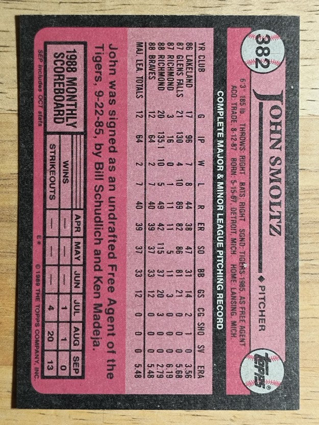 1989 Topps #382 John Smoltz RC