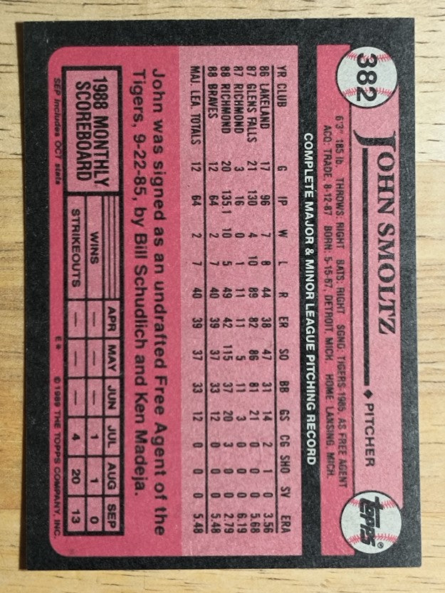 1989 Topps #382 John Smoltz RC