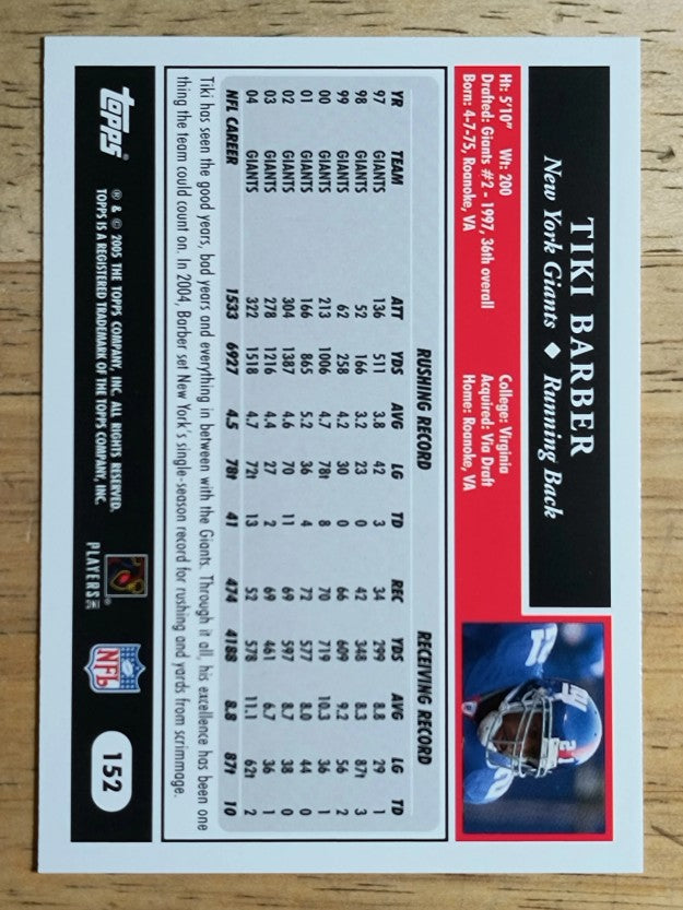 2005 Topps #152 Tiki Barber