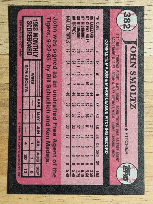 1989 Topps #382 John Smoltz RC