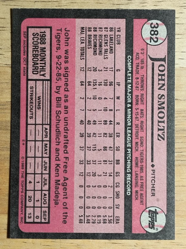 1989 Topps #382 John Smoltz RC