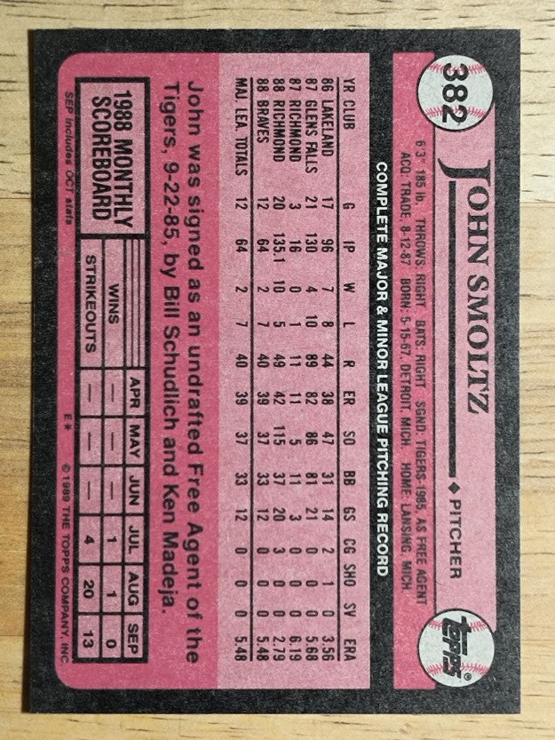 1989 Topps #382 John Smoltz RC
