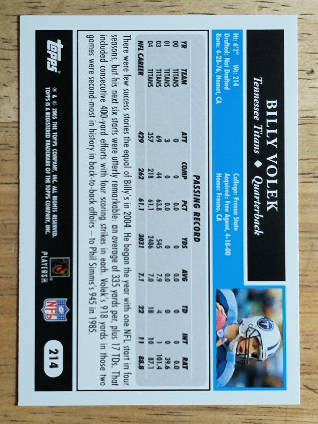 2005 Topps #214 Billy Volek