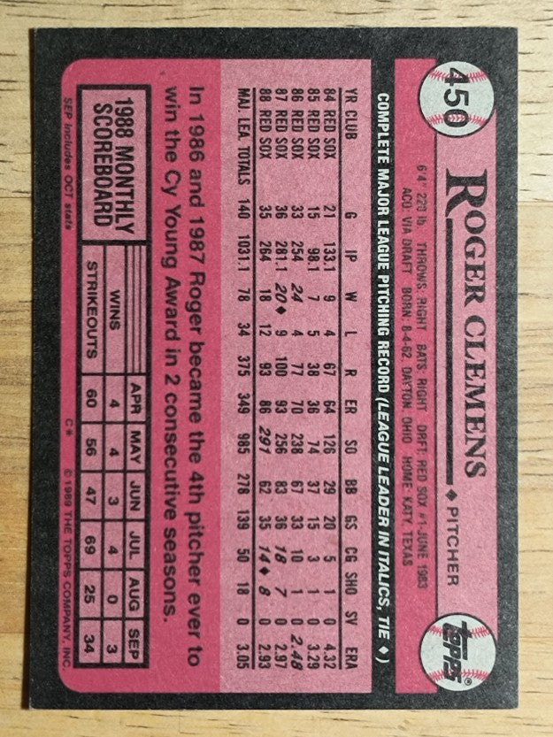 1989 Topps #450 Roger Clemens