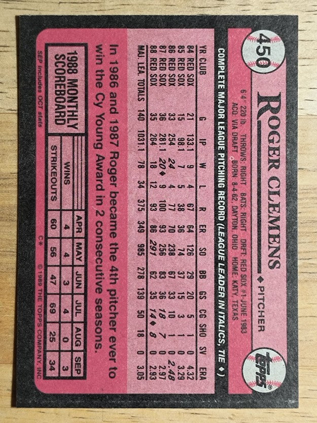 1989 Topps #450 Roger Clemens