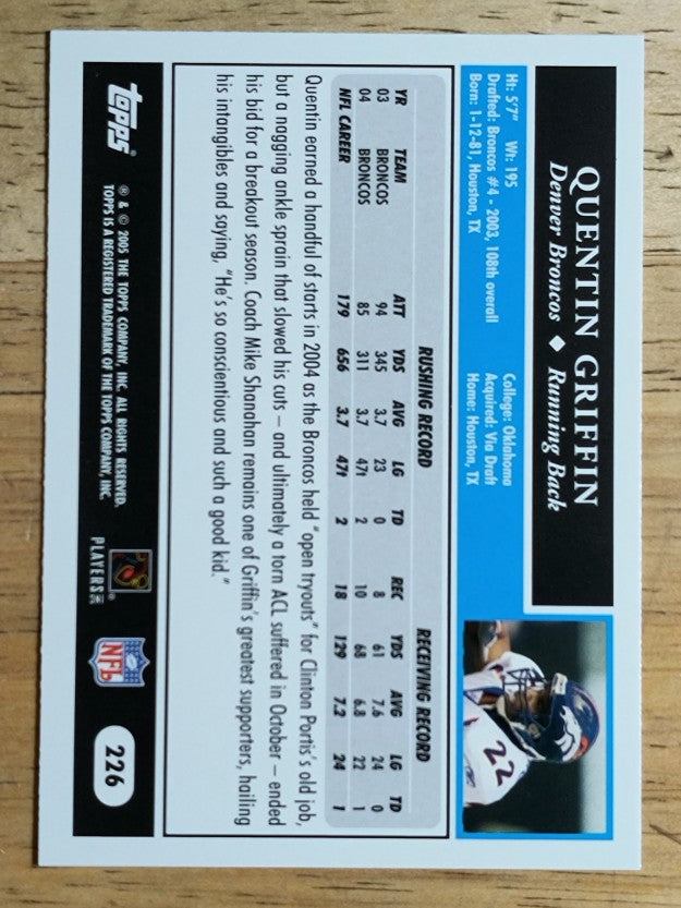2005 Topps #226 Quentin Griffin