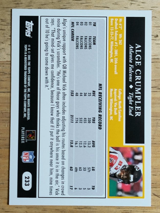 2005 Topps #233 Alge Crumpler