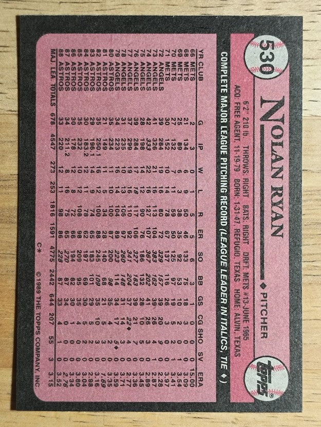 1989 Topps #530 Nolan Ryan
