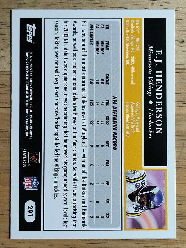 2005 Topps #291 E.J. Henderson