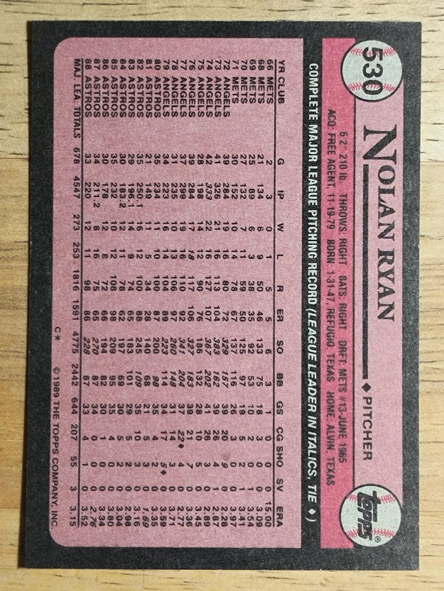1989 Topps #530 Nolan Ryan